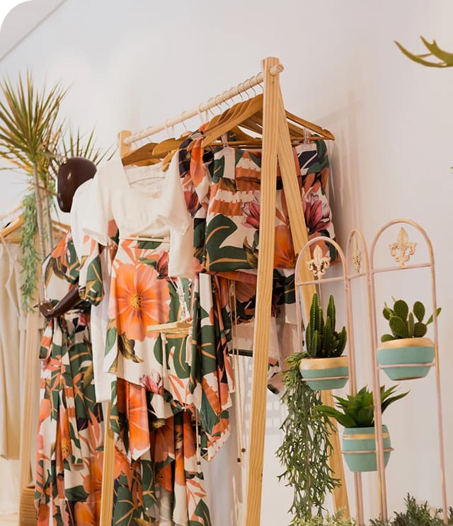 A photo of a rack filled with clothing